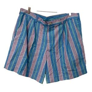 Vtg JANTZEN Sport Men's 40 Shorts Pleated Cotton Striped Blue Purple Retro 90's